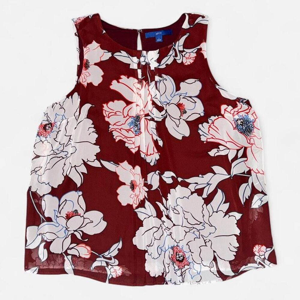 Apt. 9 Burgundy Sleeveless Floral Flowy Tank Top Blouse, size large